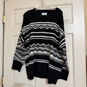 NWT Women's Old Navy Long Sleeve Soft Black & White Fair Isle Sweater Size XL